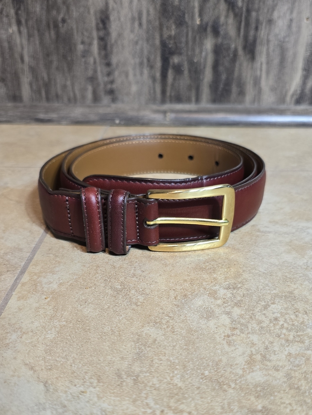 Allen Edmonds Chili Leather Belt with Brass Buckle 42